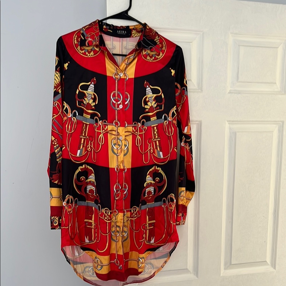 AKIRA Red and Black Patterned Men's Shirt